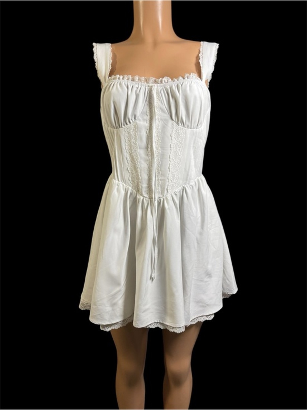 White Corset Cottagecore Lace Trim Mini Dress